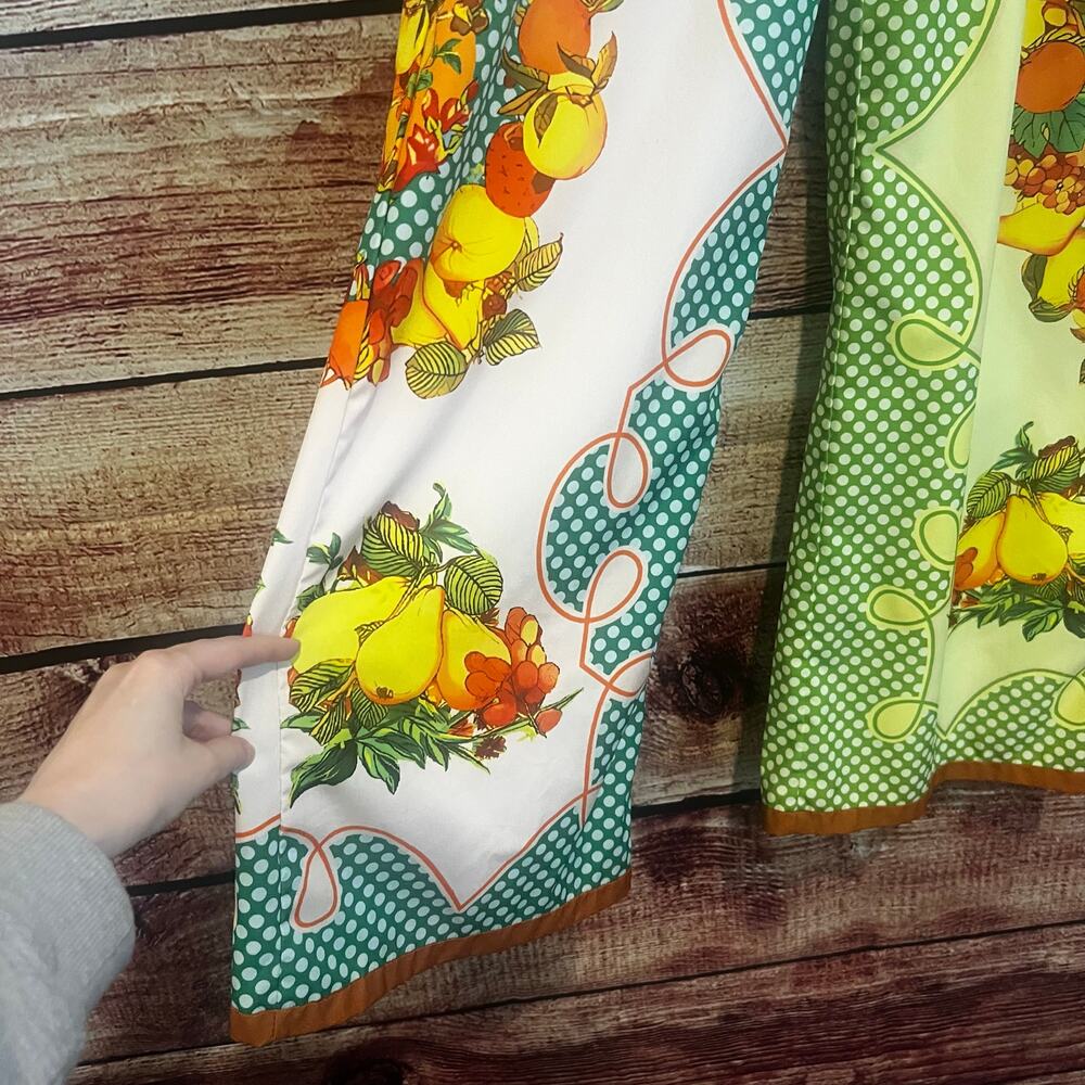 Lemonis Printed Wide Leg Pants XS Fruit Polka Dot Bright Floral Festival Island - Picture 5 of 6